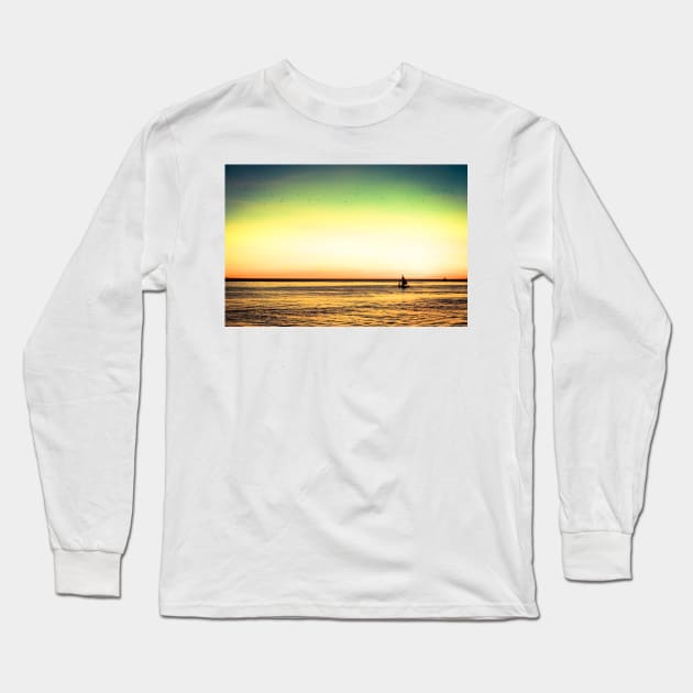 Sailboat at sunset Long Sleeve T-Shirt by calamarisky